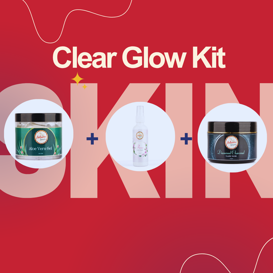 Clear Glow Kit (Charcoal Scrub + Rose Hydrating Mist + Aloe Vera Gel)
