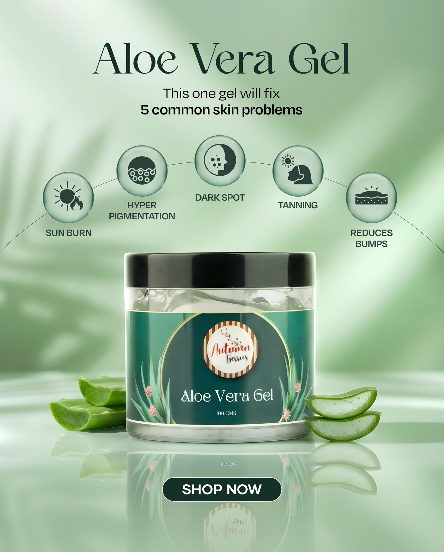 Autumnberries Aloe Vera Gel for Face, Skin & Hair | Soothing & Hydrating Gel | Helps Reduce Acne, Calm Irritation & Add Shine to Hair | Lightweight, Hydrating & Non-Sticky Formula | 100ml